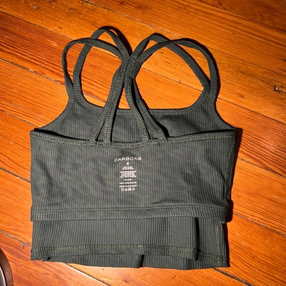 Carbon38 Ribbed Leopard Crop Bra - Color: Green | Size: S - Picture 14 of 15